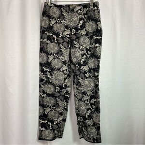 Caslon Cotton Blend Pants Women’s 4P Black Grey Floral Flat Front Side Zip